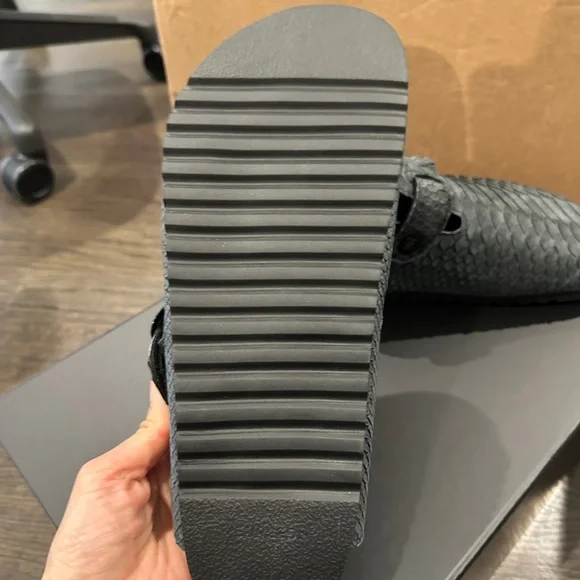 The Shoe Surgeon - Birkenstock Luxe Black Python Mules - NEW